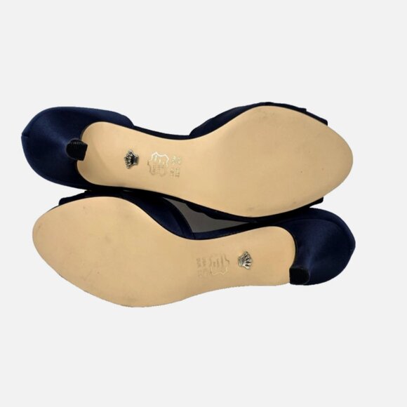 Nina Corrine D'Orsay Pump Navy Satin Peep Toe Jeweled Buckle Womens Size 6.5 M - Picture 7 of 12